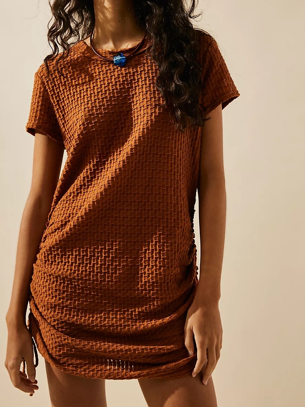 FREE PEOPLE FP Beach Tate Mini Dress Pretty Penny Ruched Cinch Sides Resort